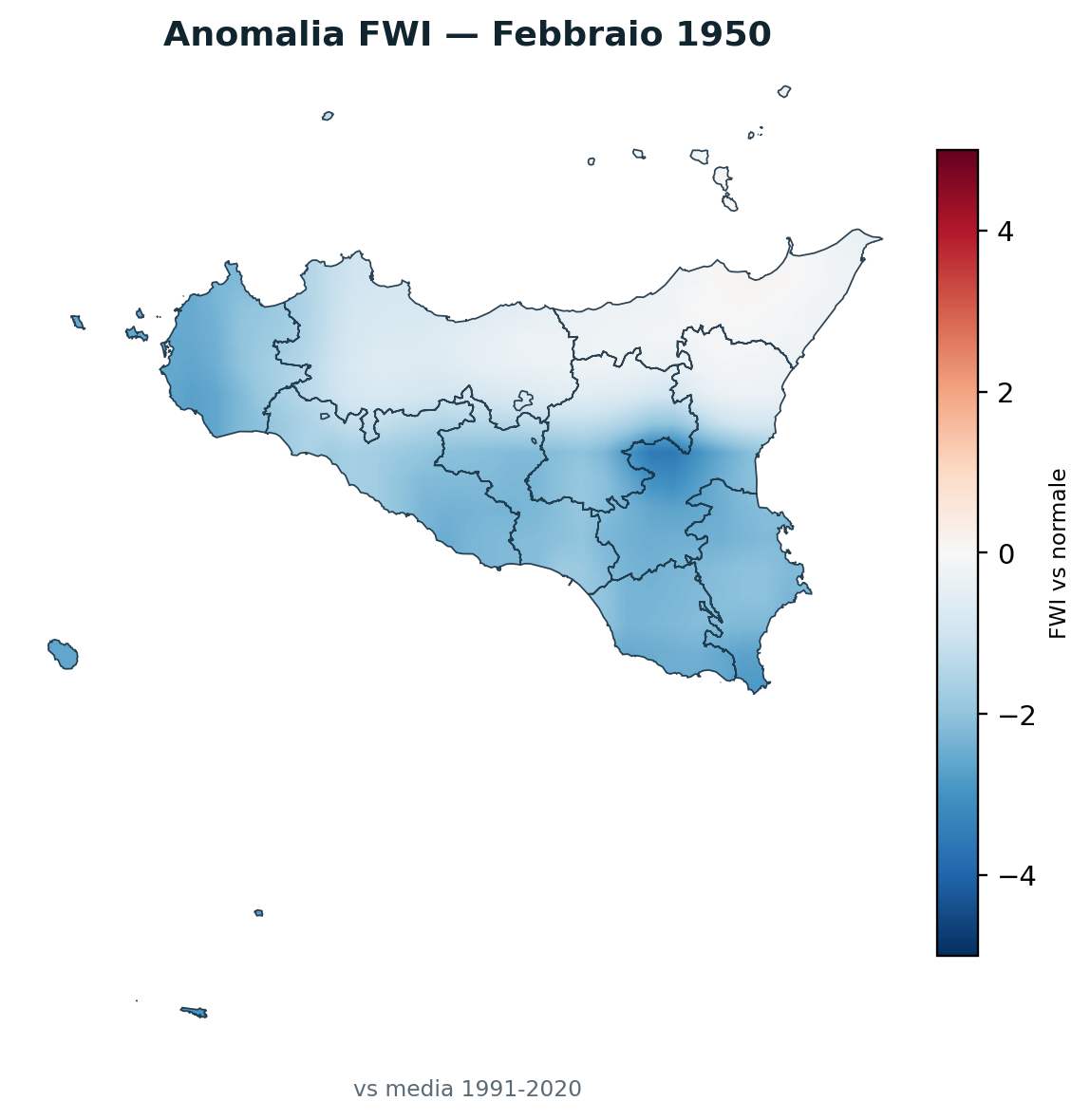 Anomalia vs normale Febbraio 1950