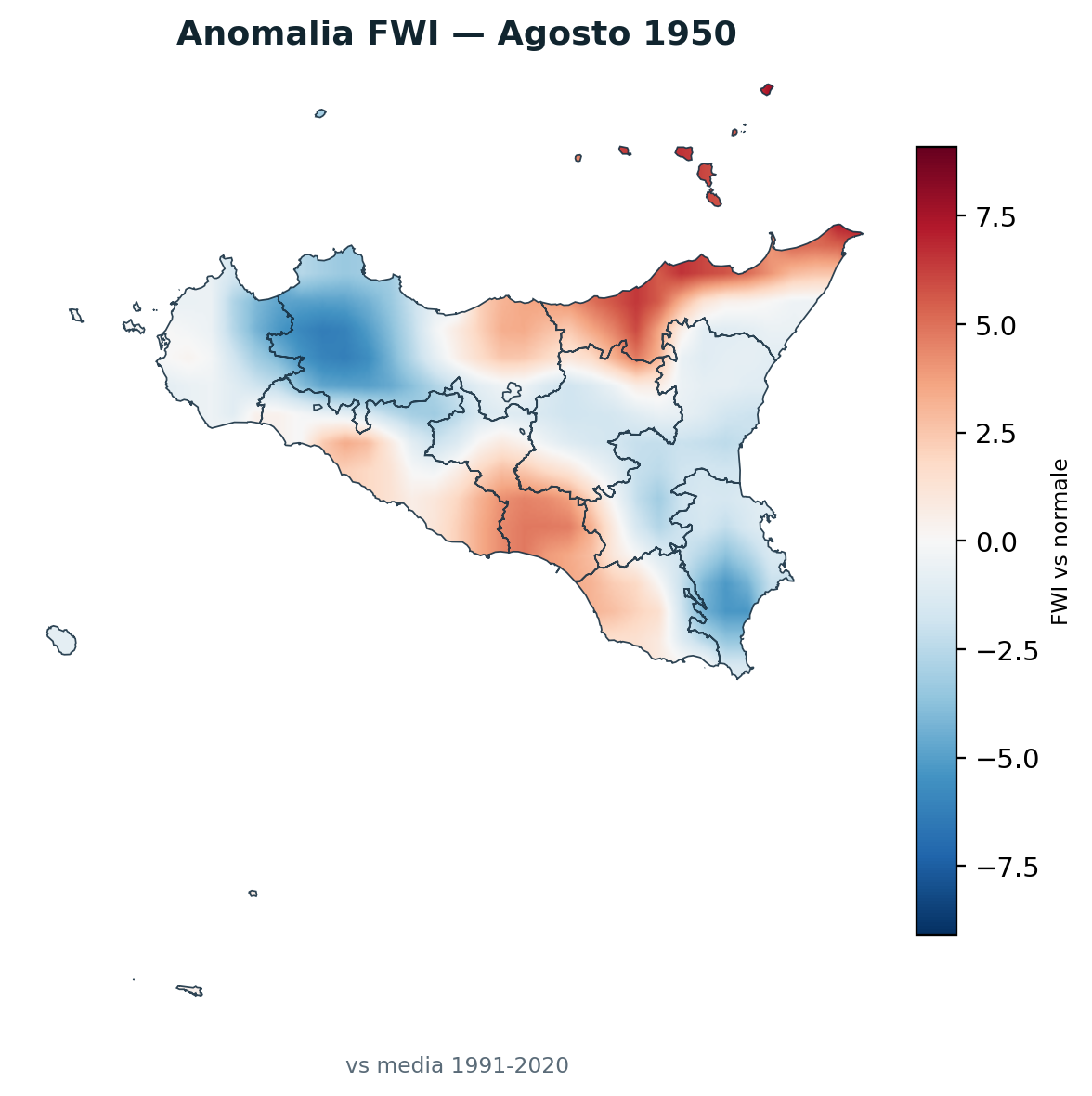 Anomalia vs normale Agosto 1950