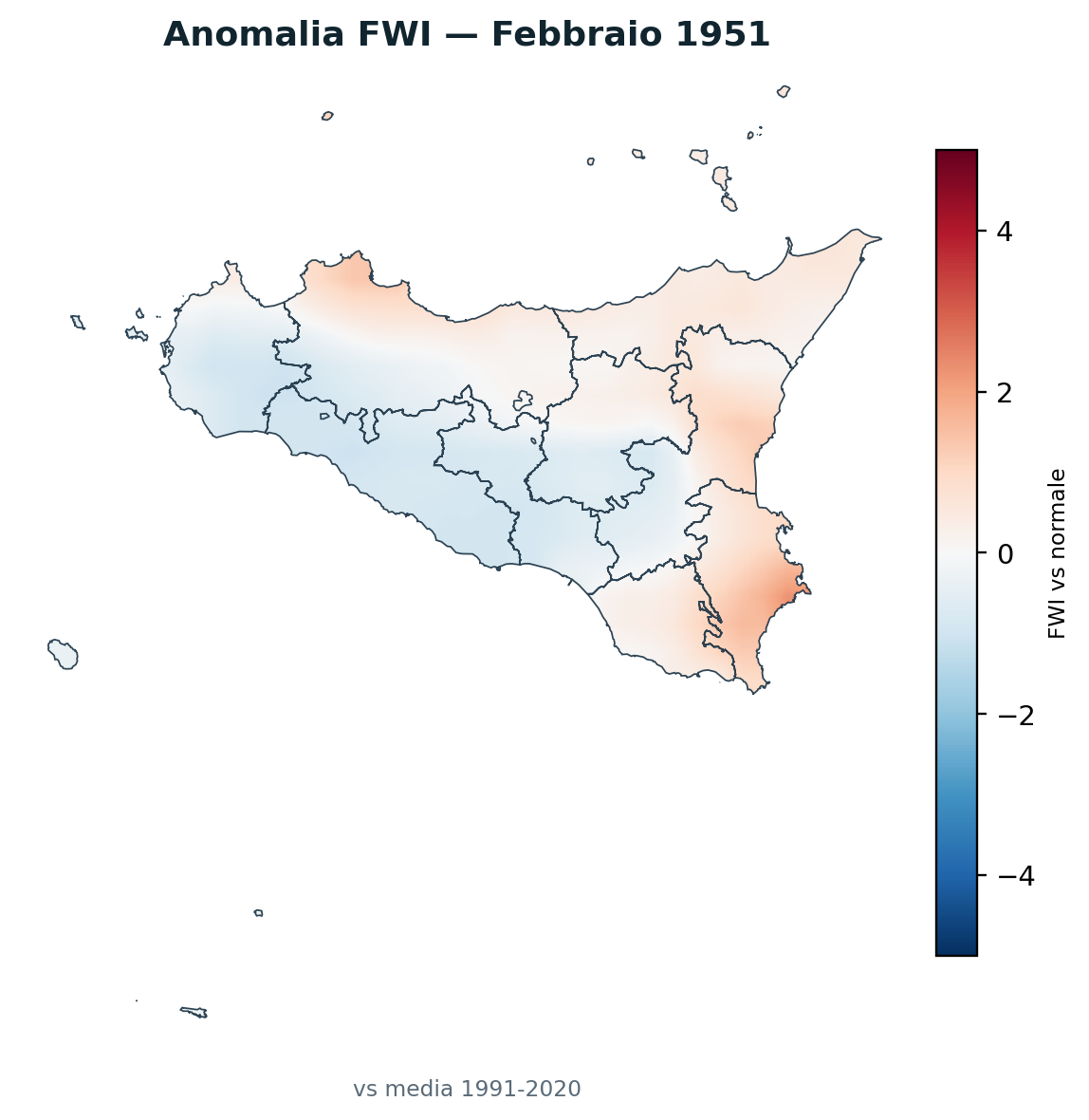 Anomalia vs normale Febbraio 1951