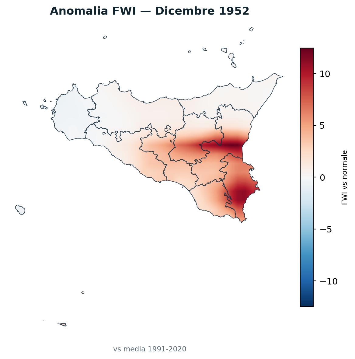 Anomalia vs normale Dicembre 1952