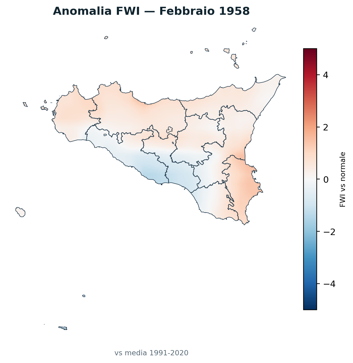 Anomalia vs normale Febbraio 1958