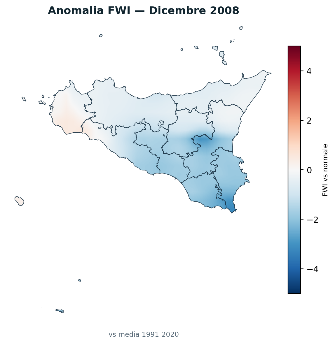 Anomalia vs normale Dicembre 2008