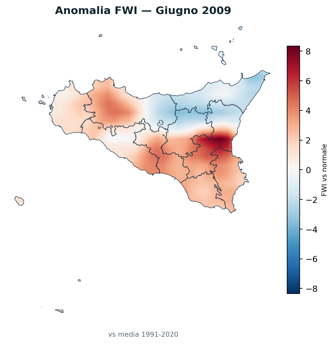 Anomalia vs normale Giugno 2009