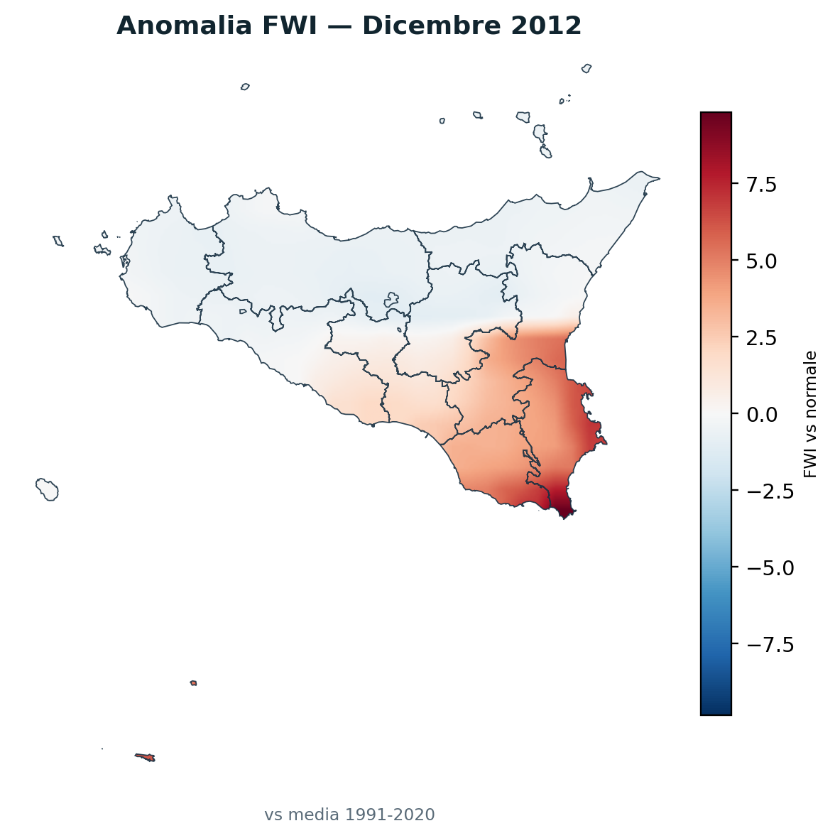 Anomalia vs normale Dicembre 2012