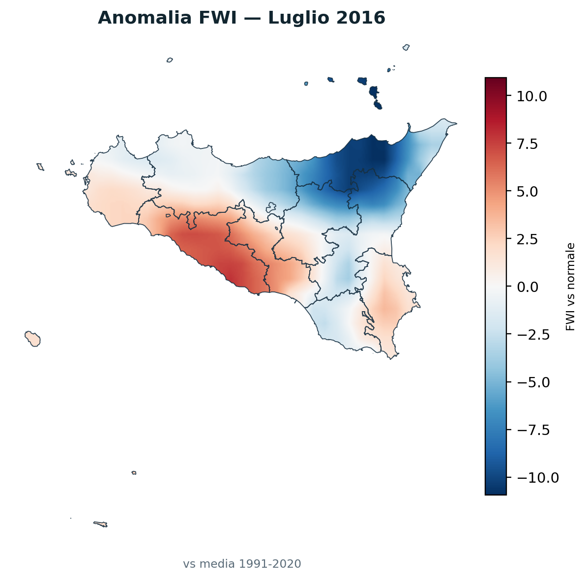 Anomalia vs normale Luglio 2016