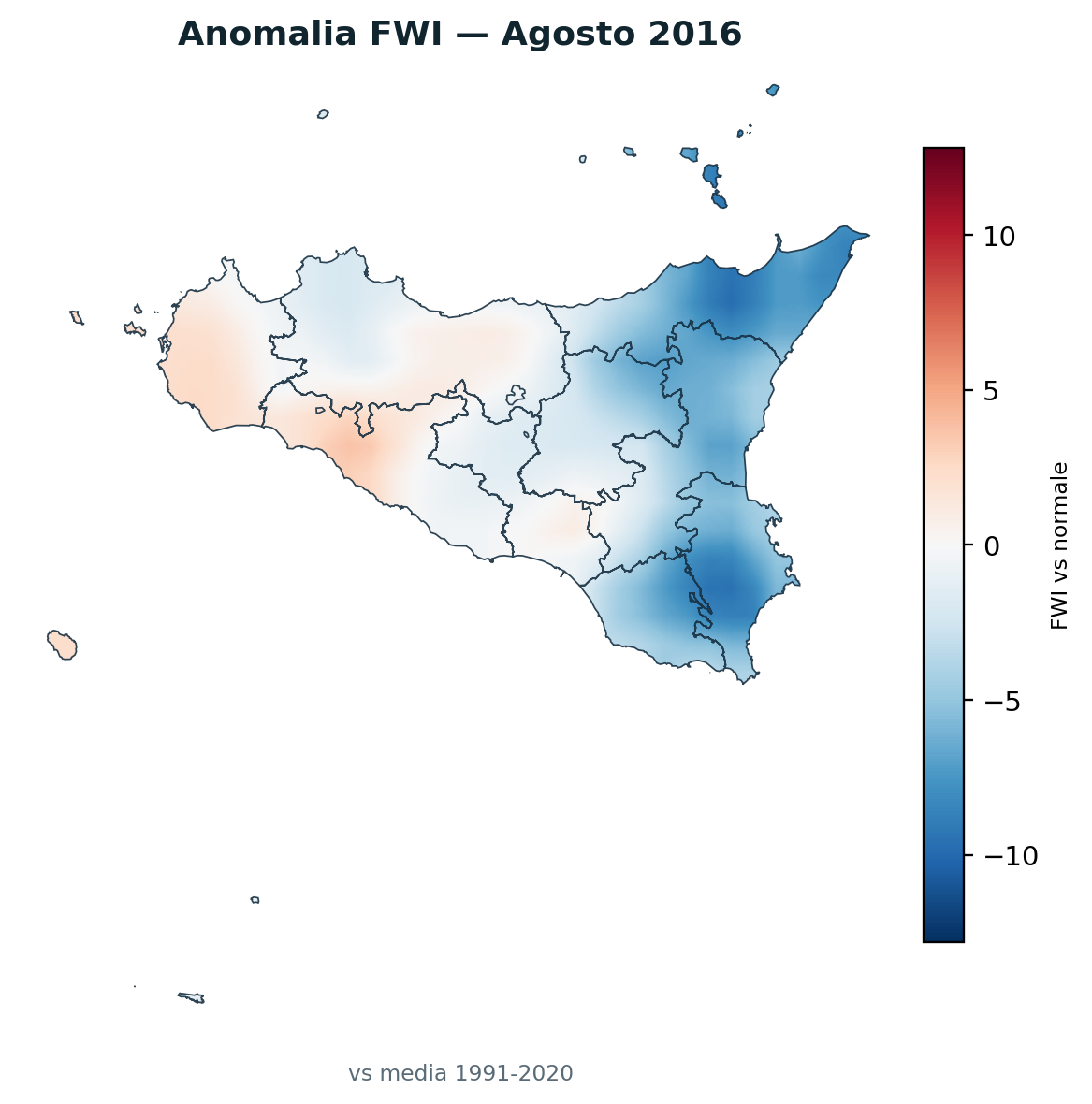 Anomalia vs normale Agosto 2016