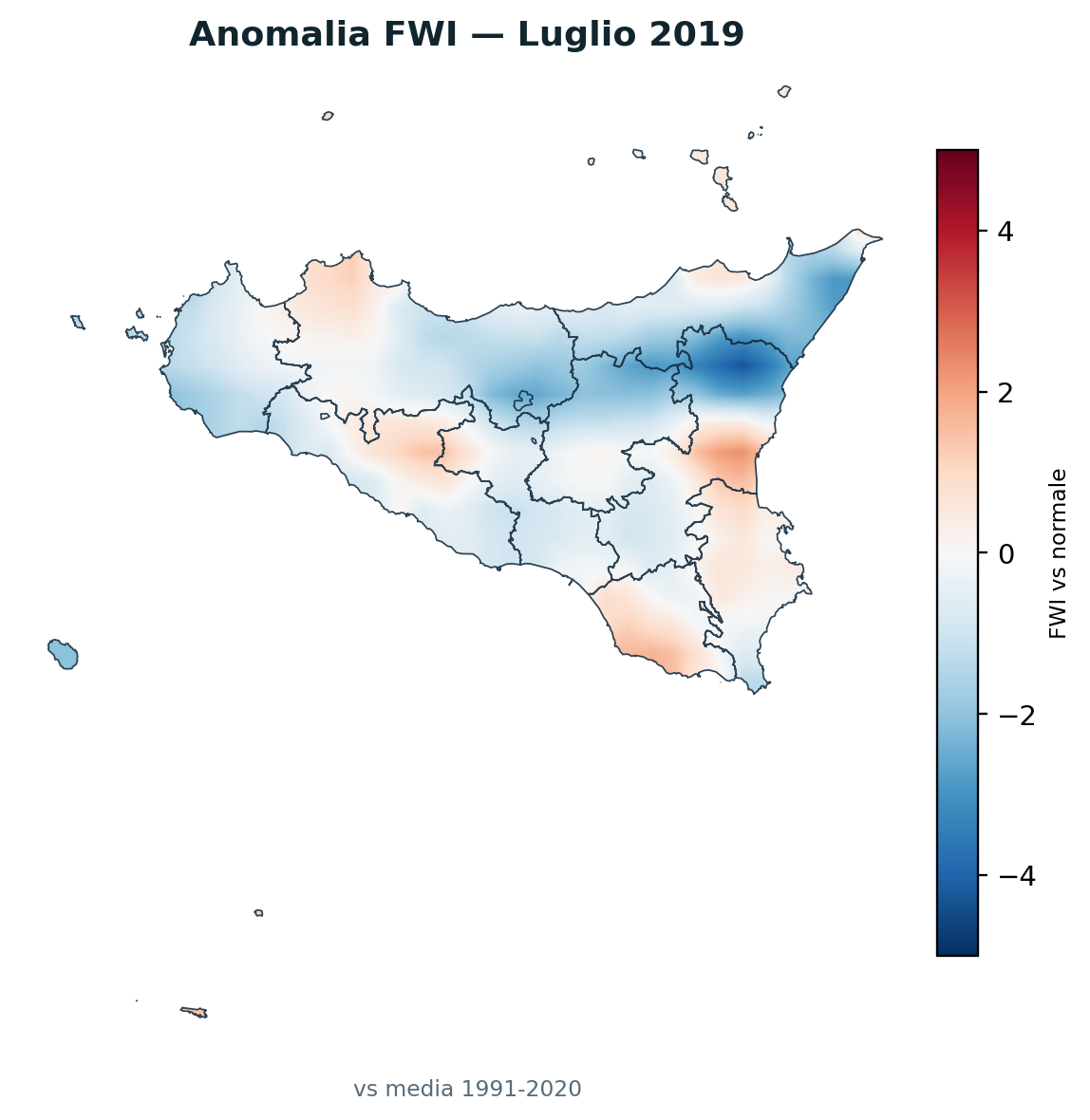 Anomalia vs normale Luglio 2019
