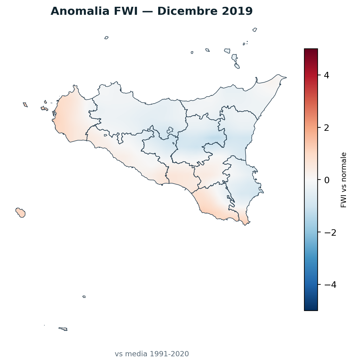 Anomalia vs normale Dicembre 2019