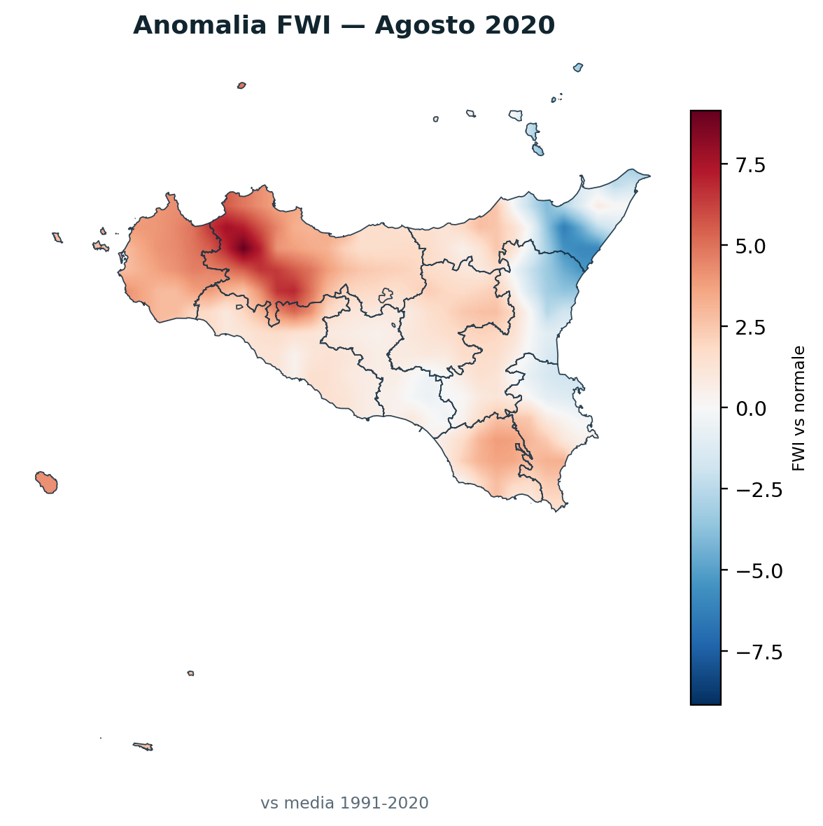Anomalia vs normale Agosto 2020