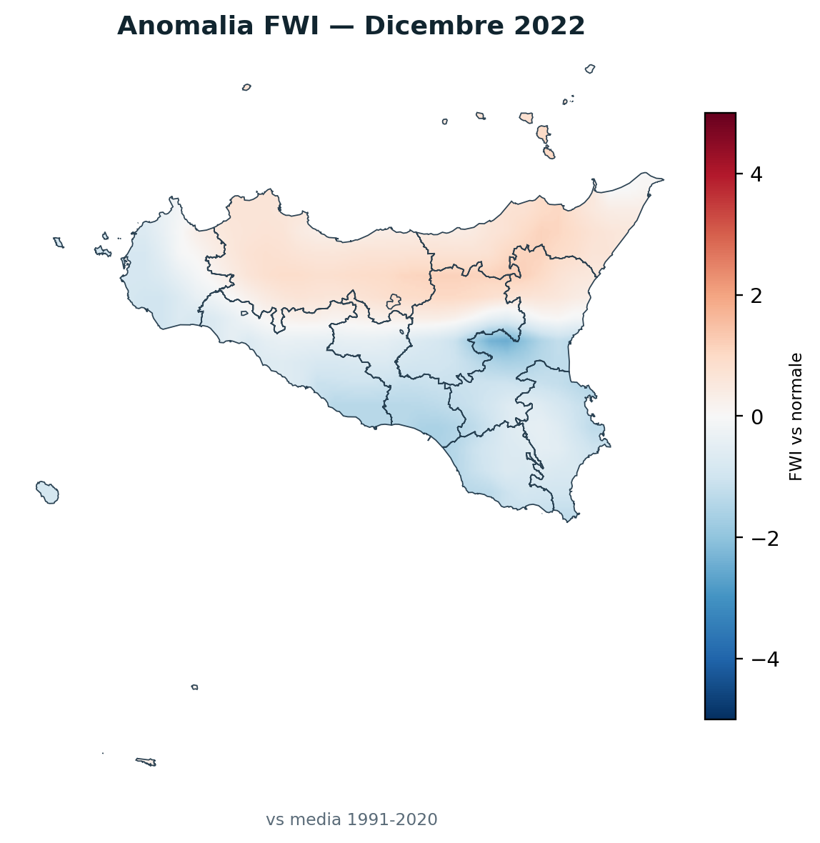 Anomalia vs normale Dicembre 2022