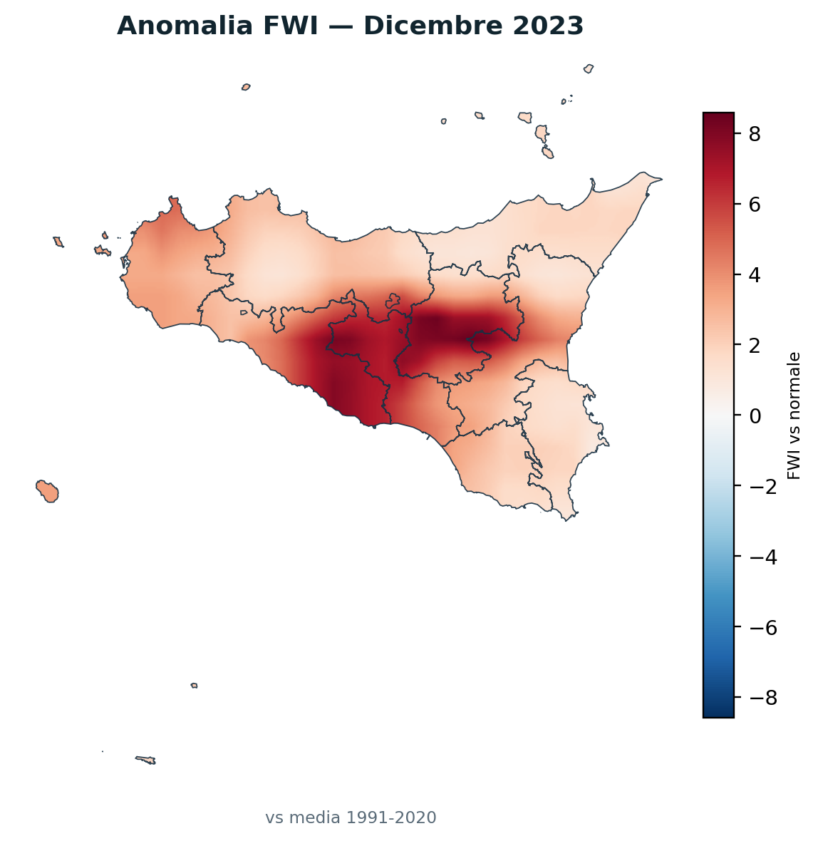 Anomalia vs normale Dicembre 2023