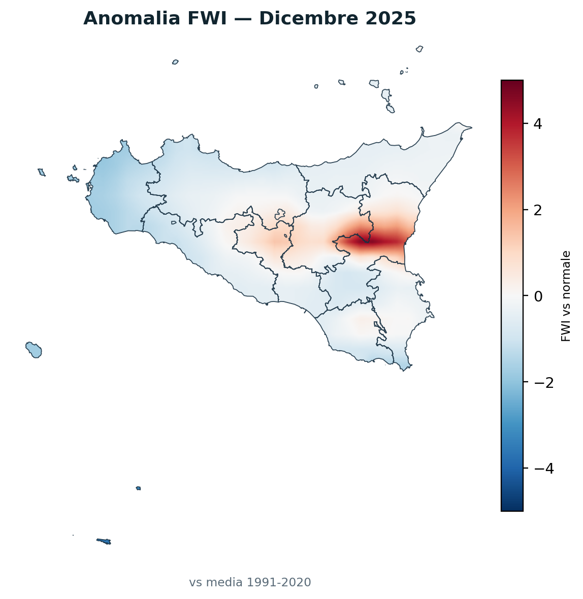 Anomalia vs normale Dicembre 2025