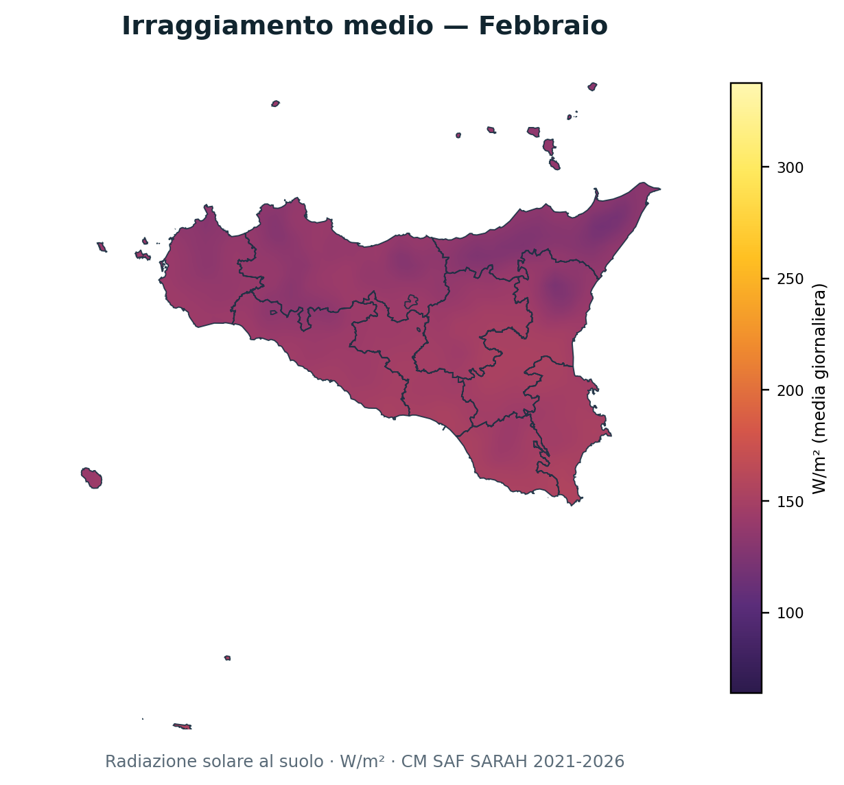 Irraggiamento solare Febbraio Sicilia