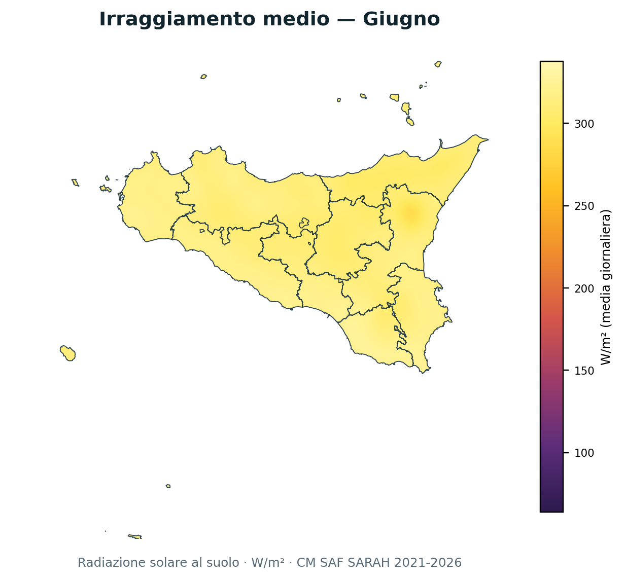 Irraggiamento solare Giugno Sicilia