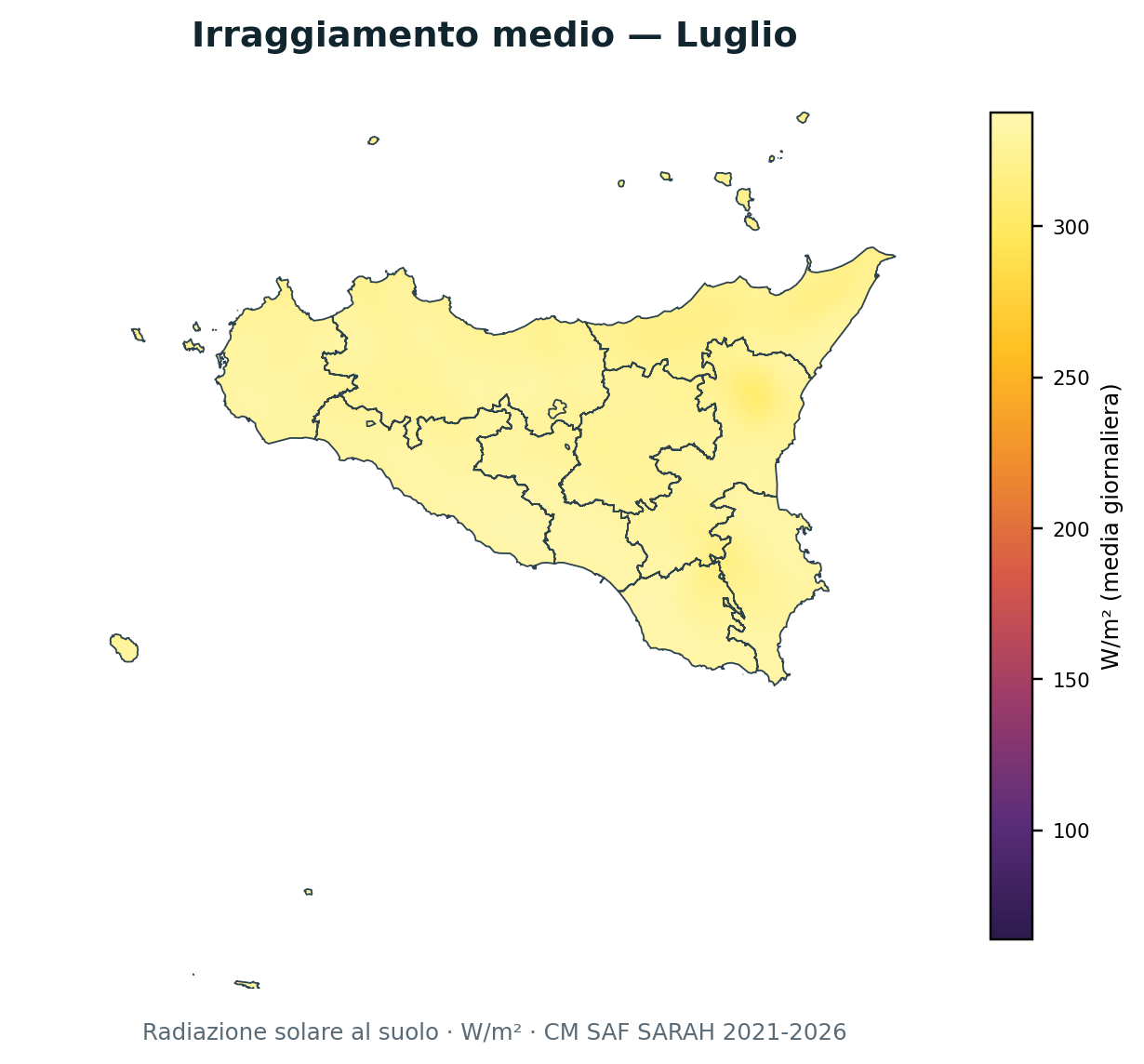 Irraggiamento solare Luglio Sicilia