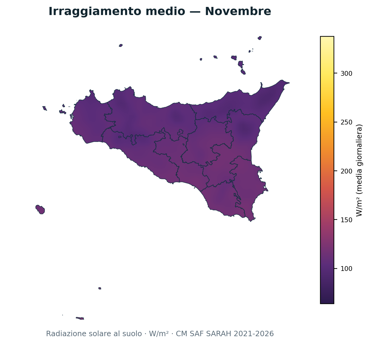 Irraggiamento solare Novembre Sicilia