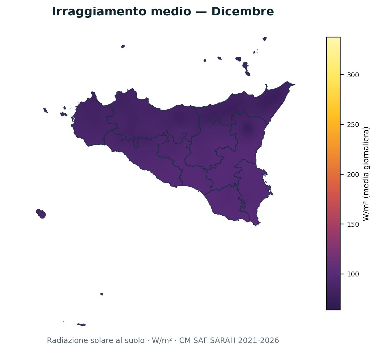 Irraggiamento solare Dicembre Sicilia