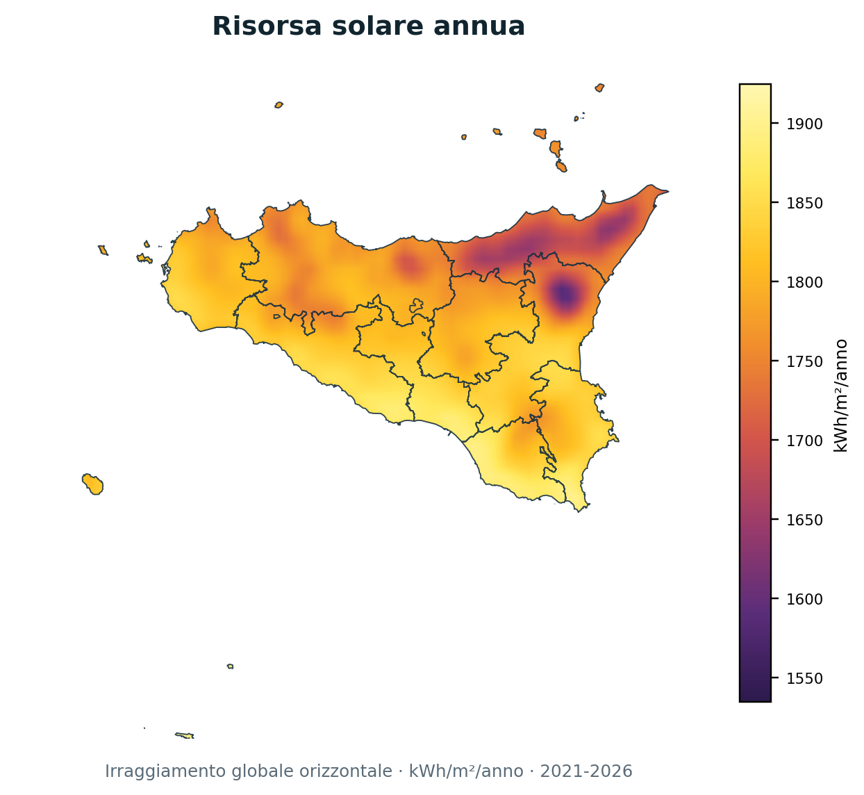 Risorsa solare annua della Sicilia (kWh/m²)