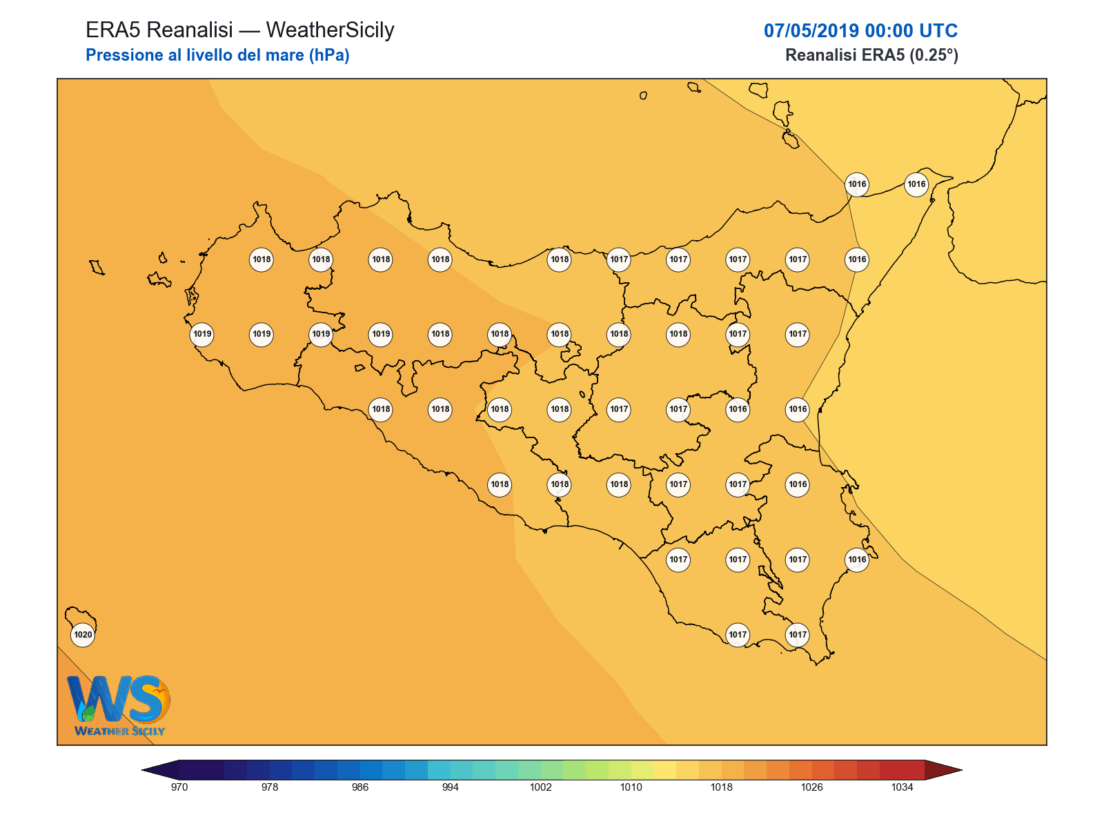 Pressione al livello del mare · 2019050700