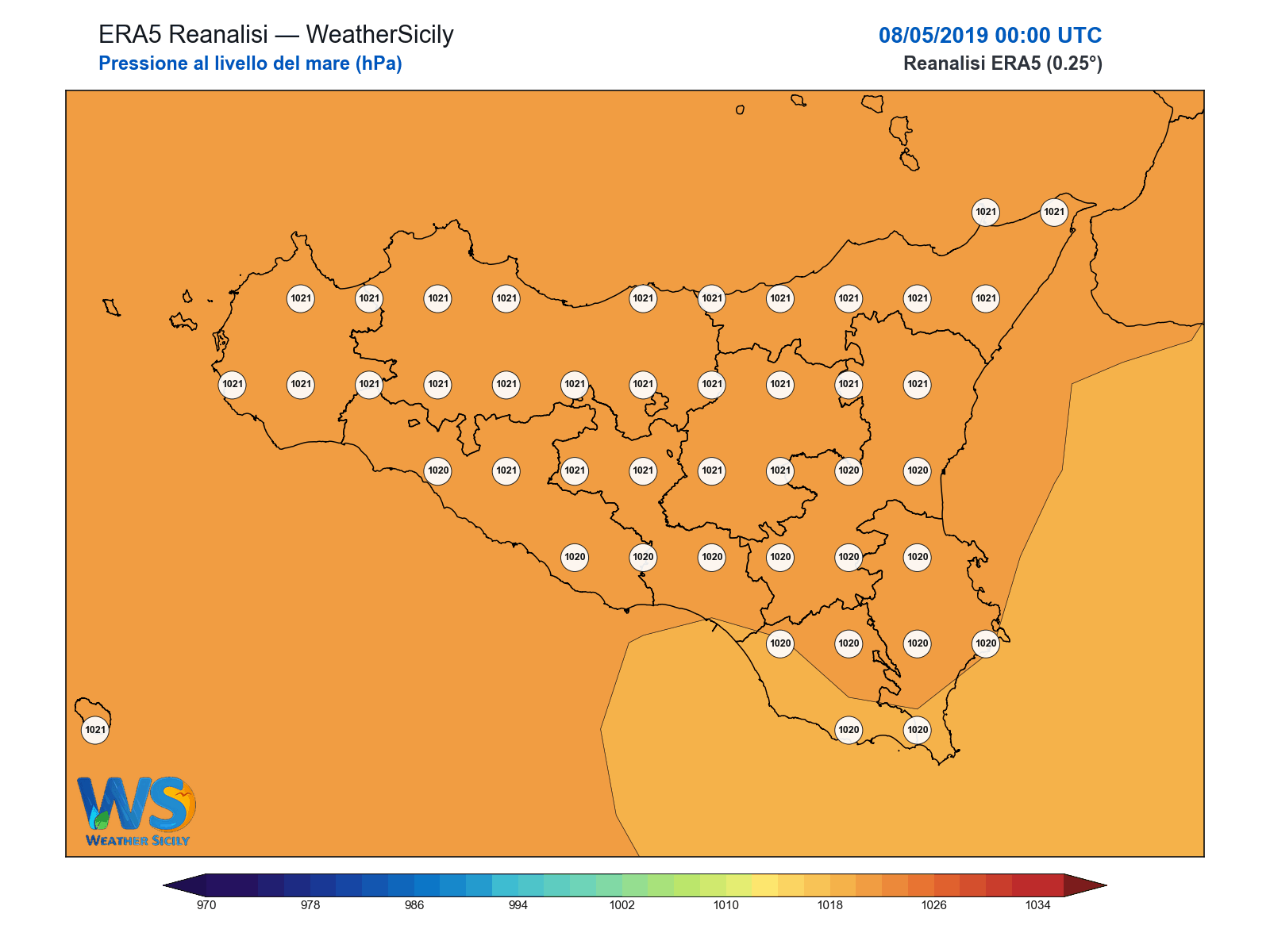 Pressione al livello del mare · 2019050800