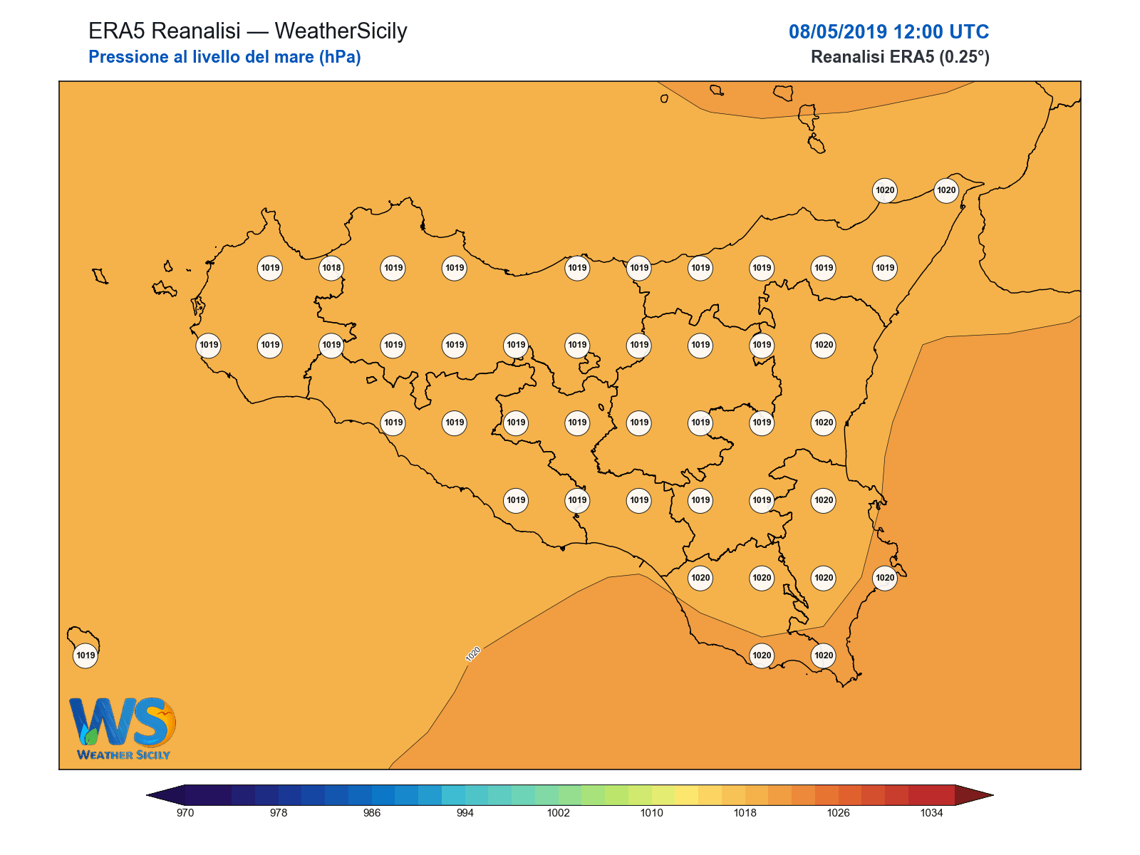 Pressione al livello del mare · 2019050812