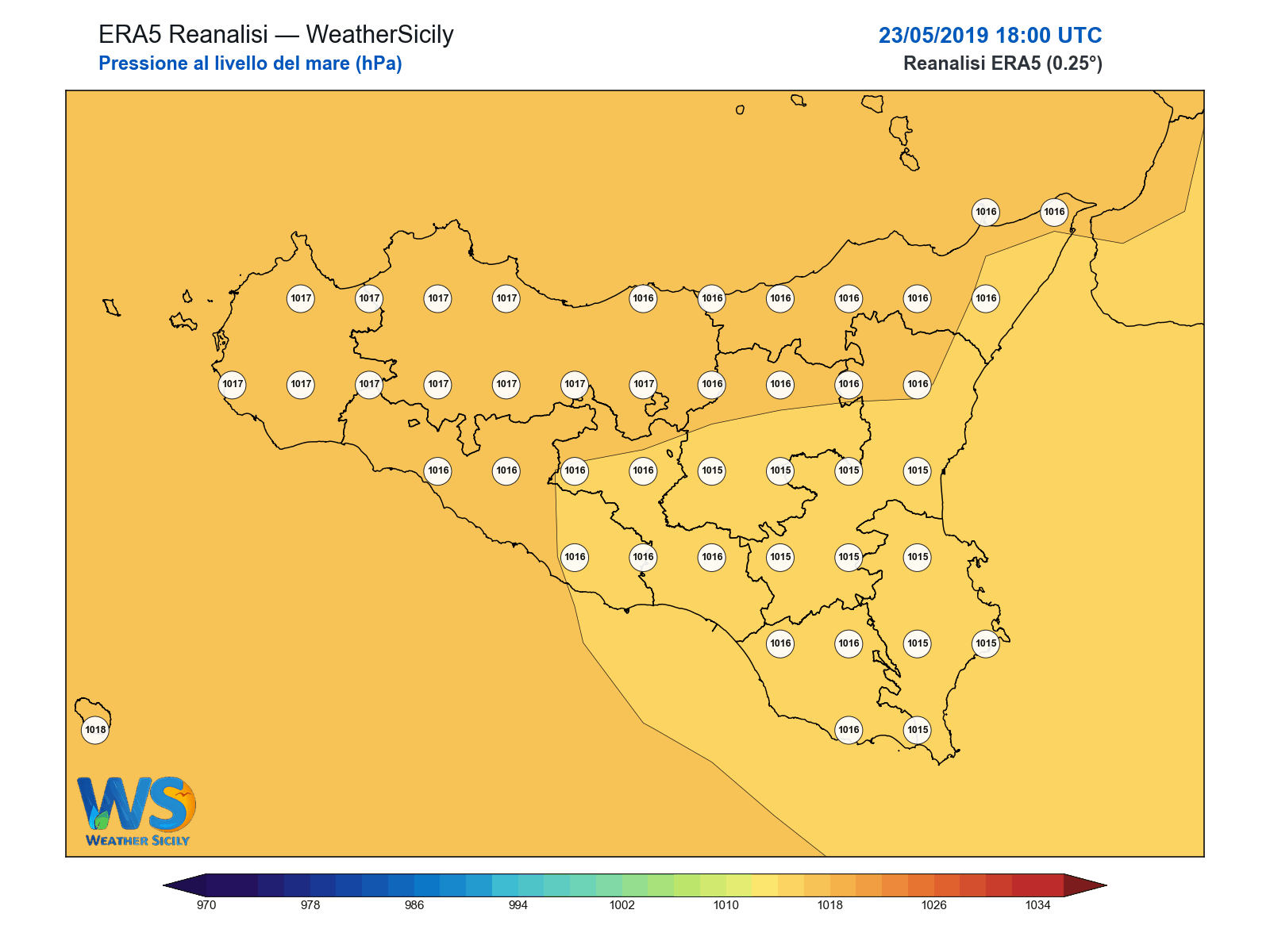 Pressione al livello del mare · 2019052318