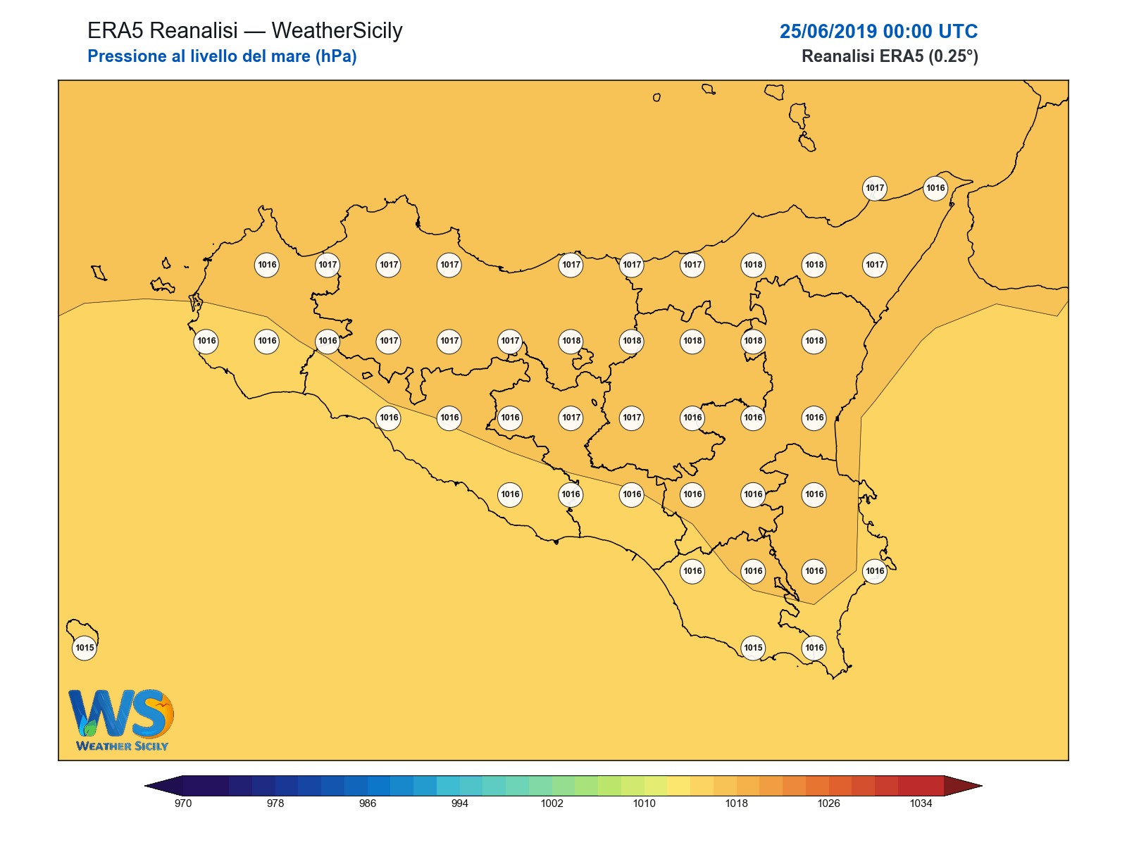 Pressione al livello del mare · 2019062500
