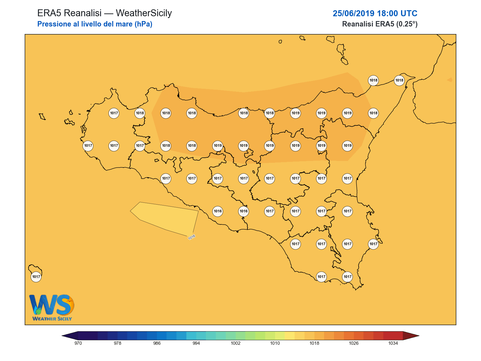 Pressione al livello del mare · 2019062518