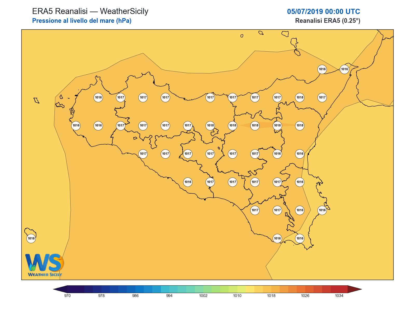 Pressione al livello del mare · 2019070500