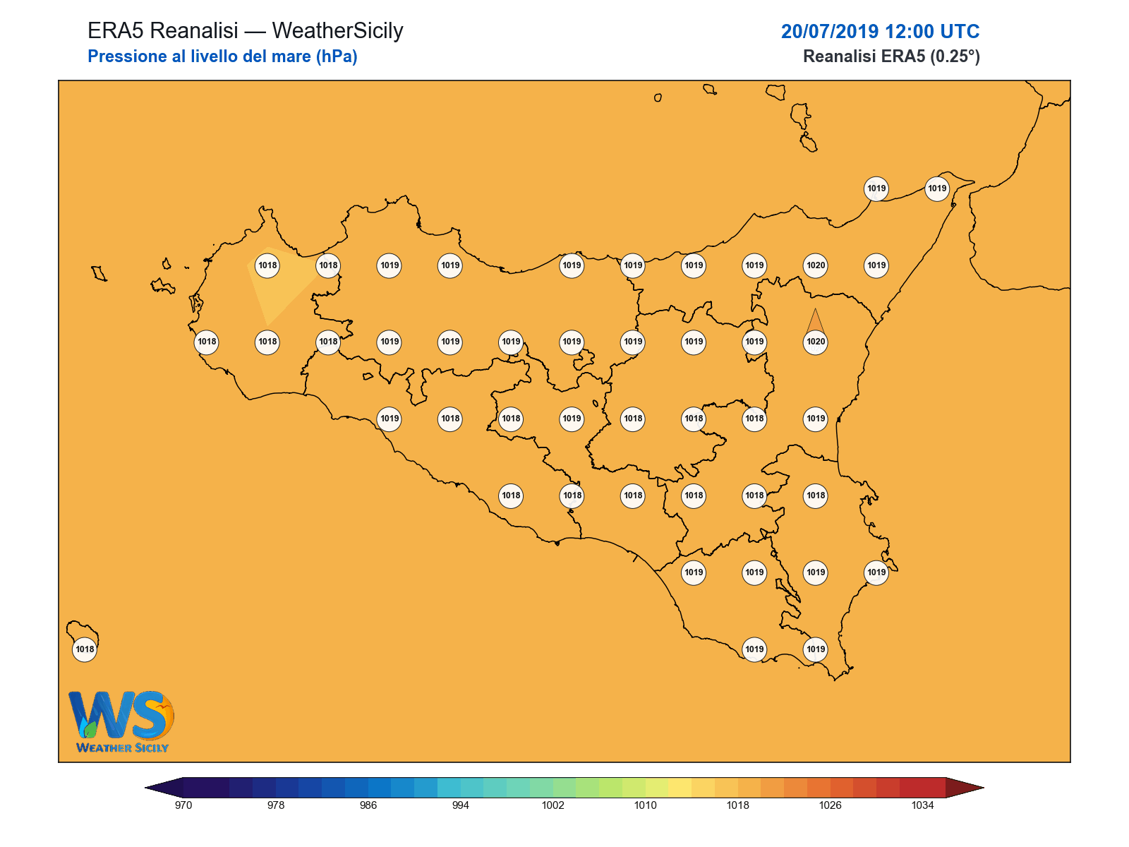 Pressione al livello del mare · 2019072012