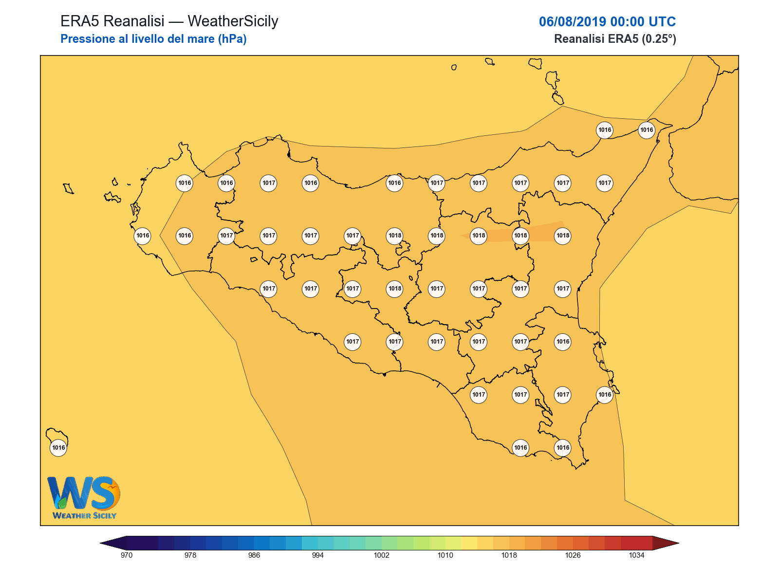 Pressione al livello del mare · 2019080600