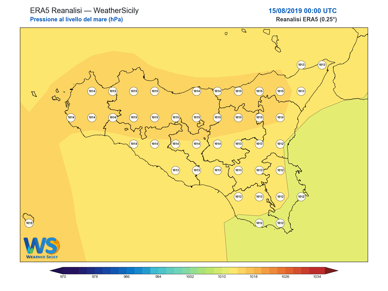 Pressione al livello del mare · 2019081500