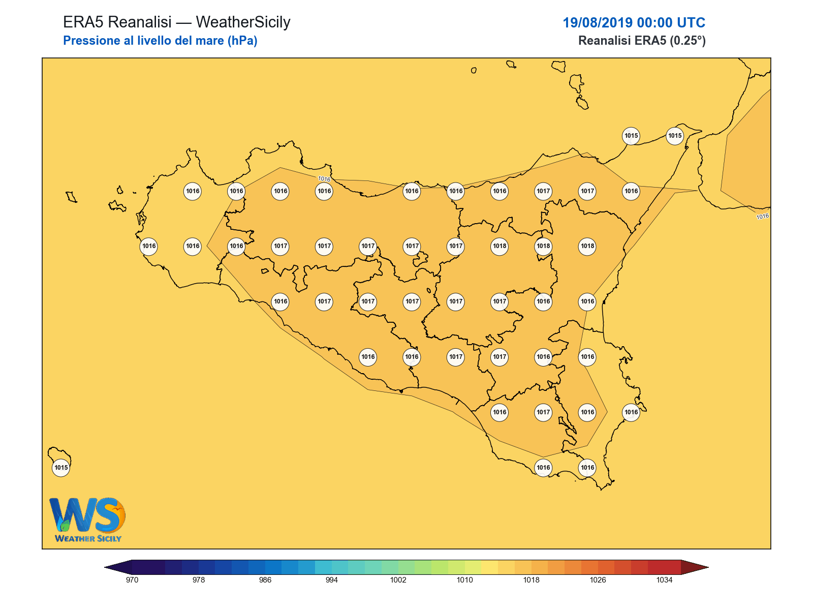 Pressione al livello del mare · 2019081900