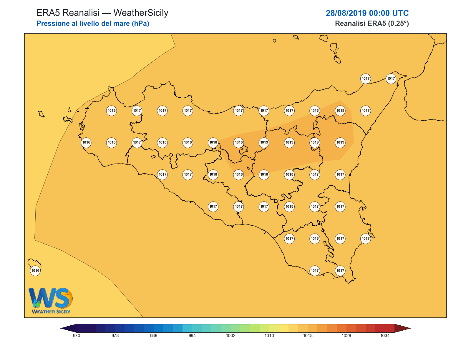 Pressione al livello del mare · 2019082800