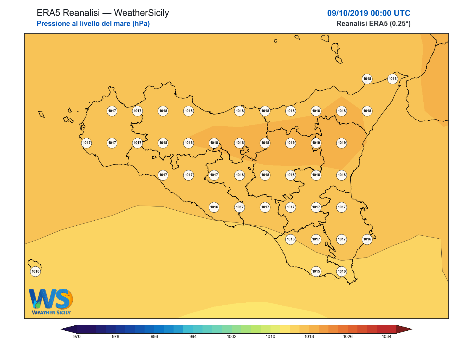Pressione al livello del mare · 2019100900