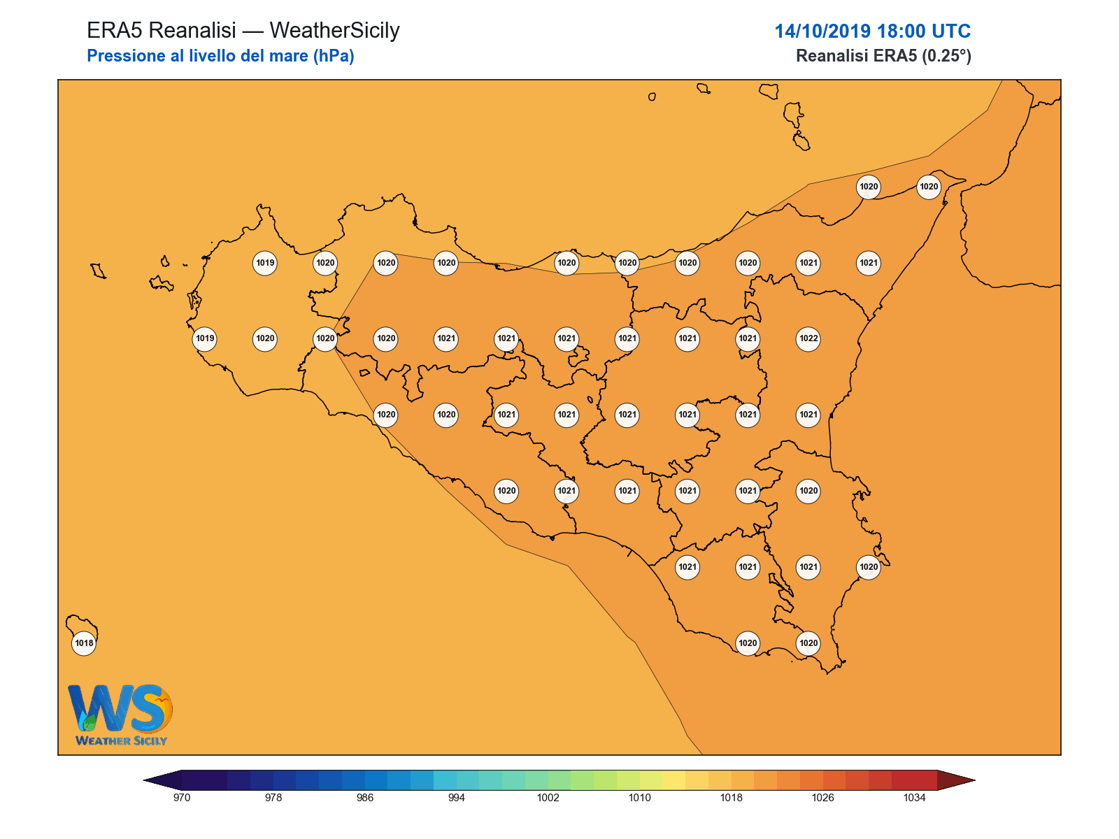 Pressione al livello del mare · 2019101418