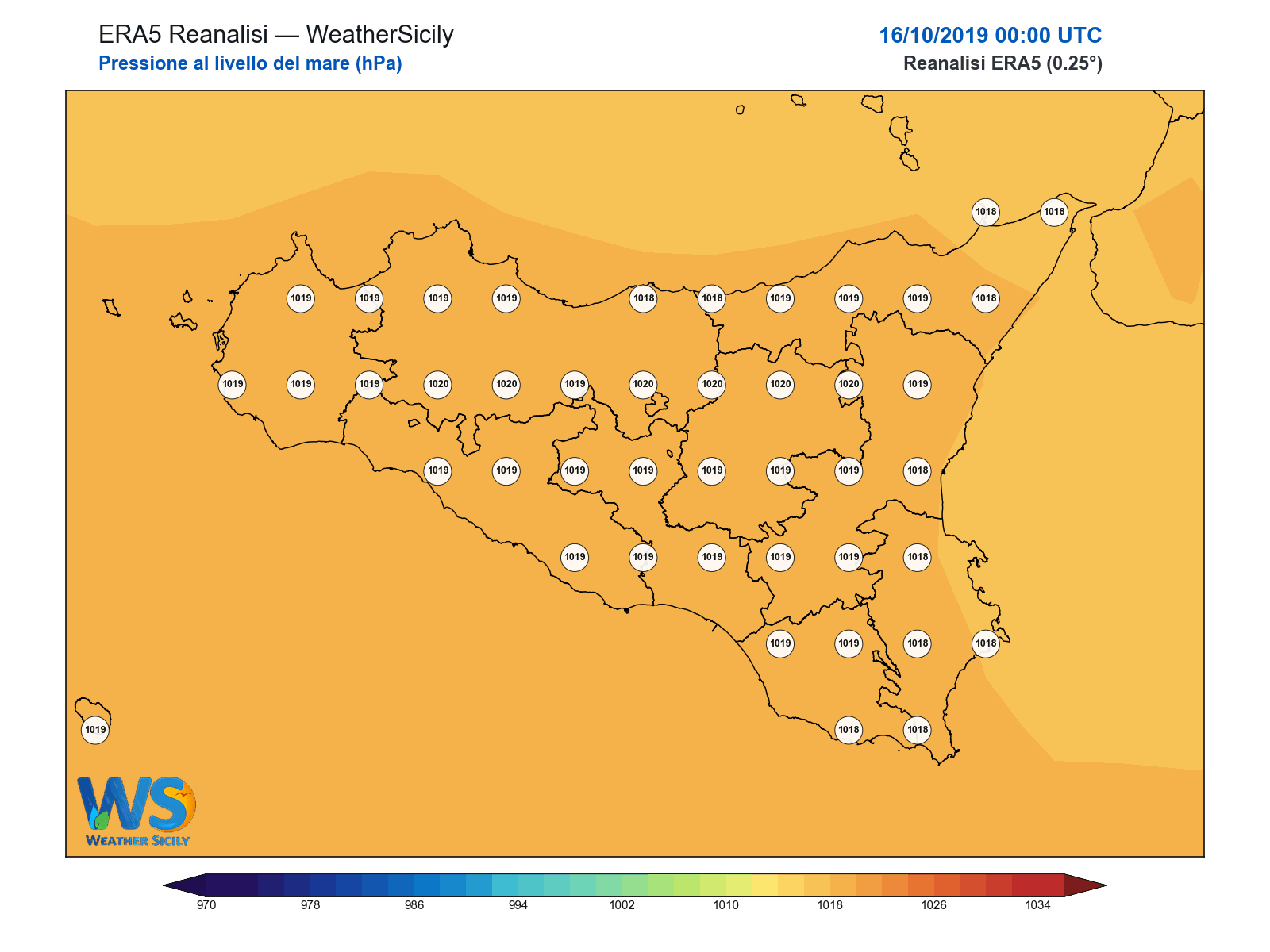 Pressione al livello del mare · 2019101600