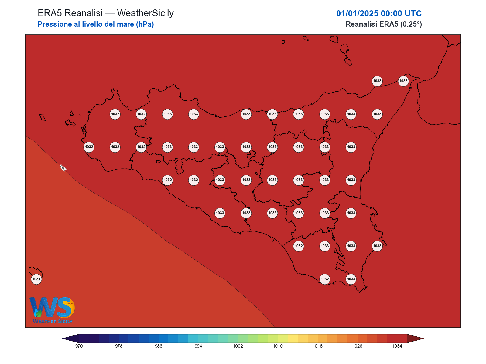 Pressione al livello del mare · 2025010100