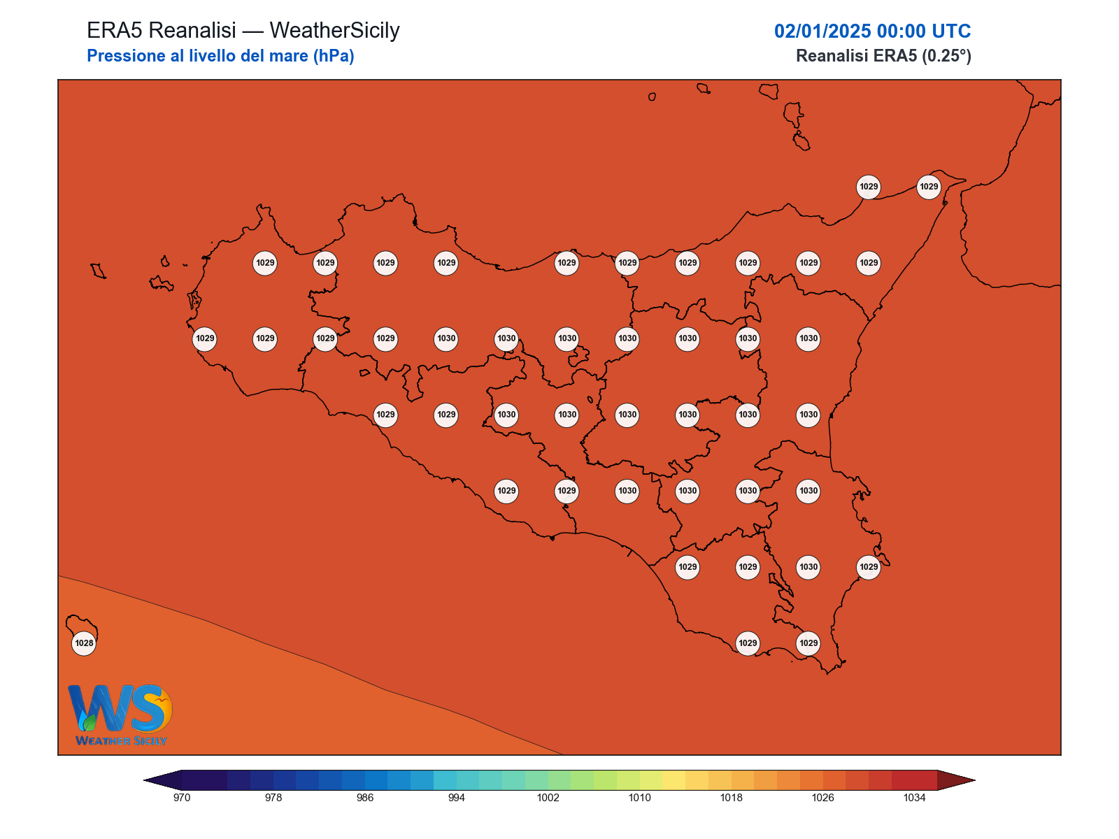 Pressione al livello del mare · 2025010200