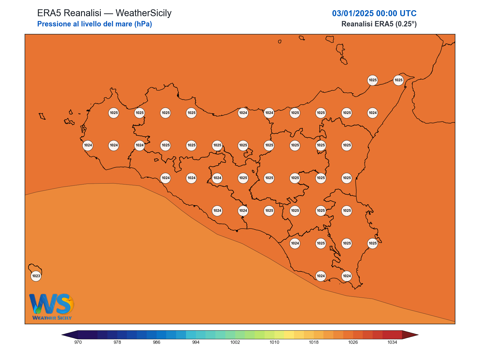Pressione al livello del mare · 2025010300