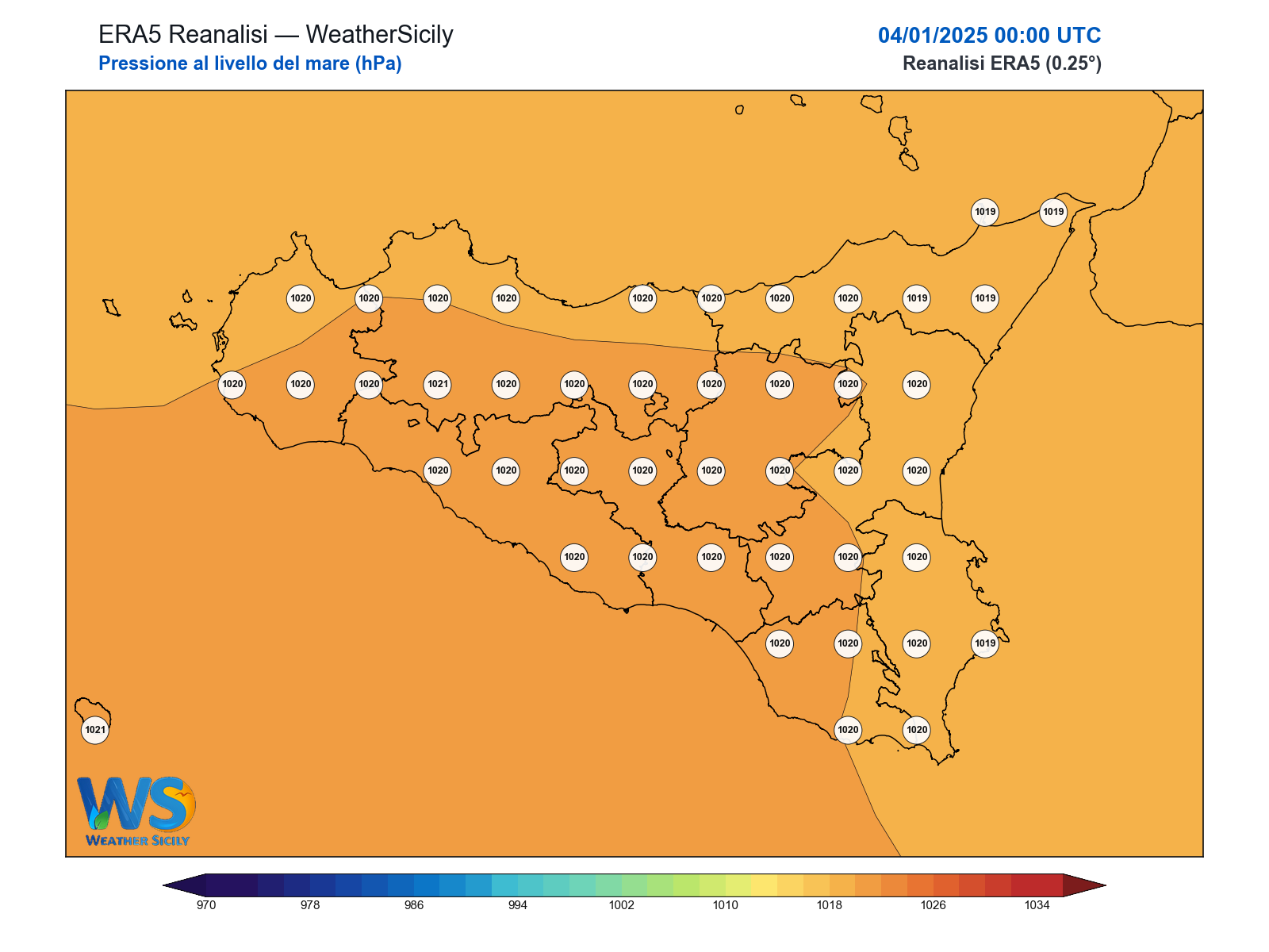 Pressione al livello del mare · 2025010400