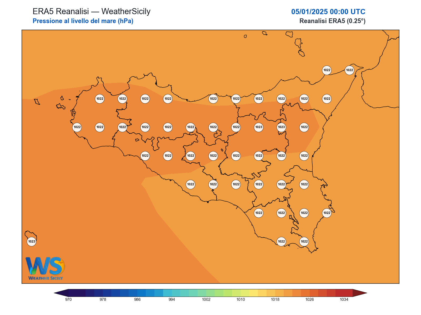 Pressione al livello del mare · 2025010500