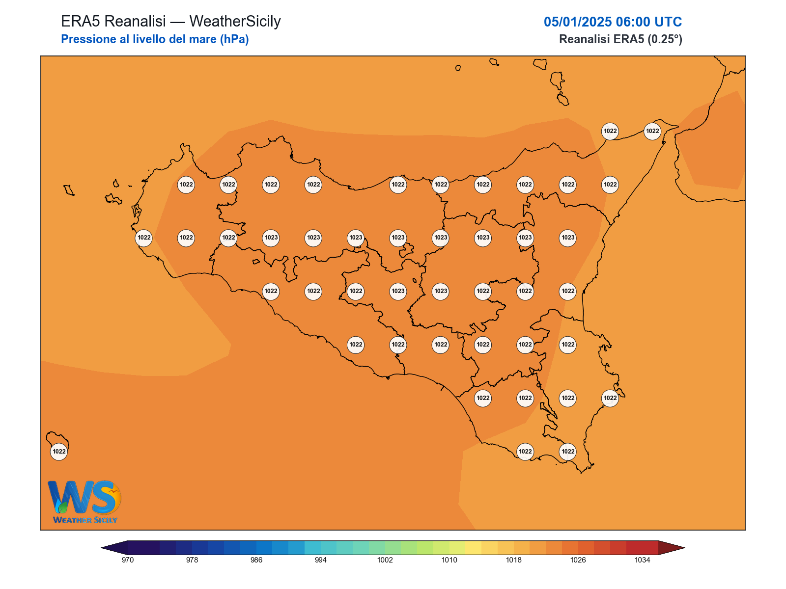 Pressione al livello del mare · 2025010506