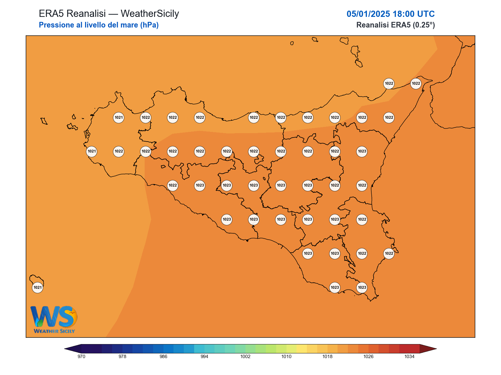 Pressione al livello del mare · 2025010518