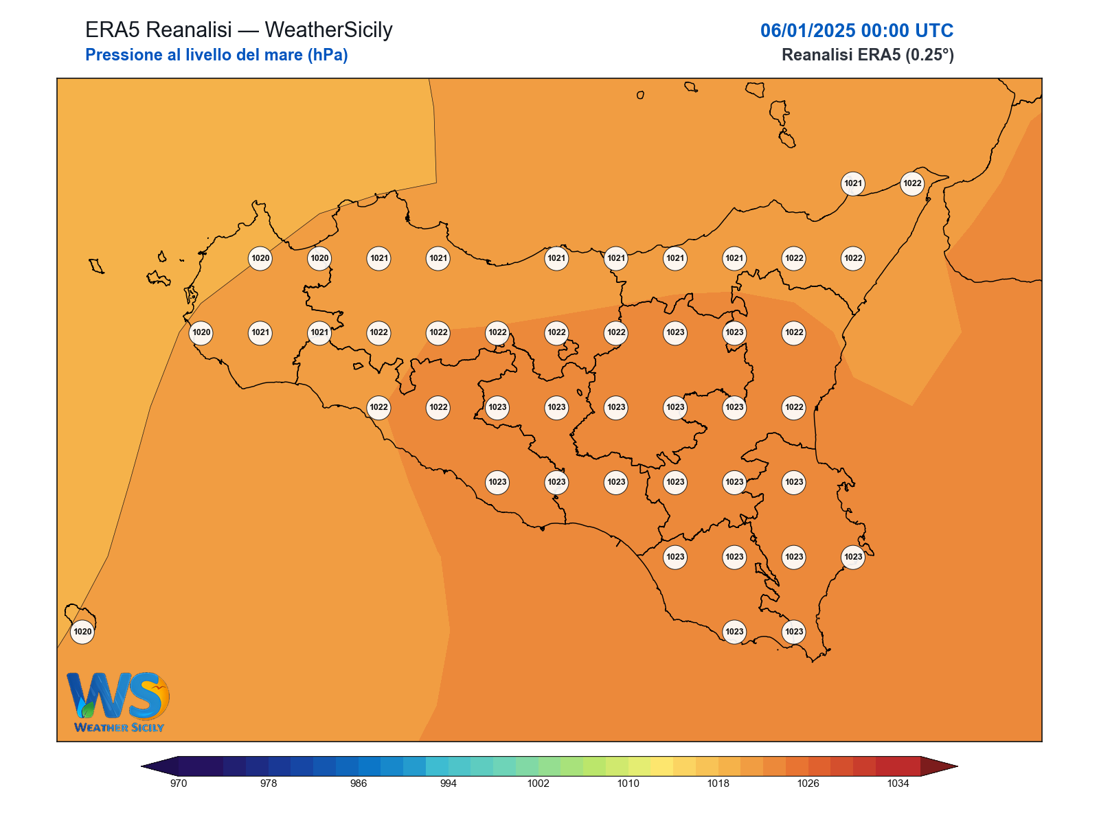 Pressione al livello del mare · 2025010600