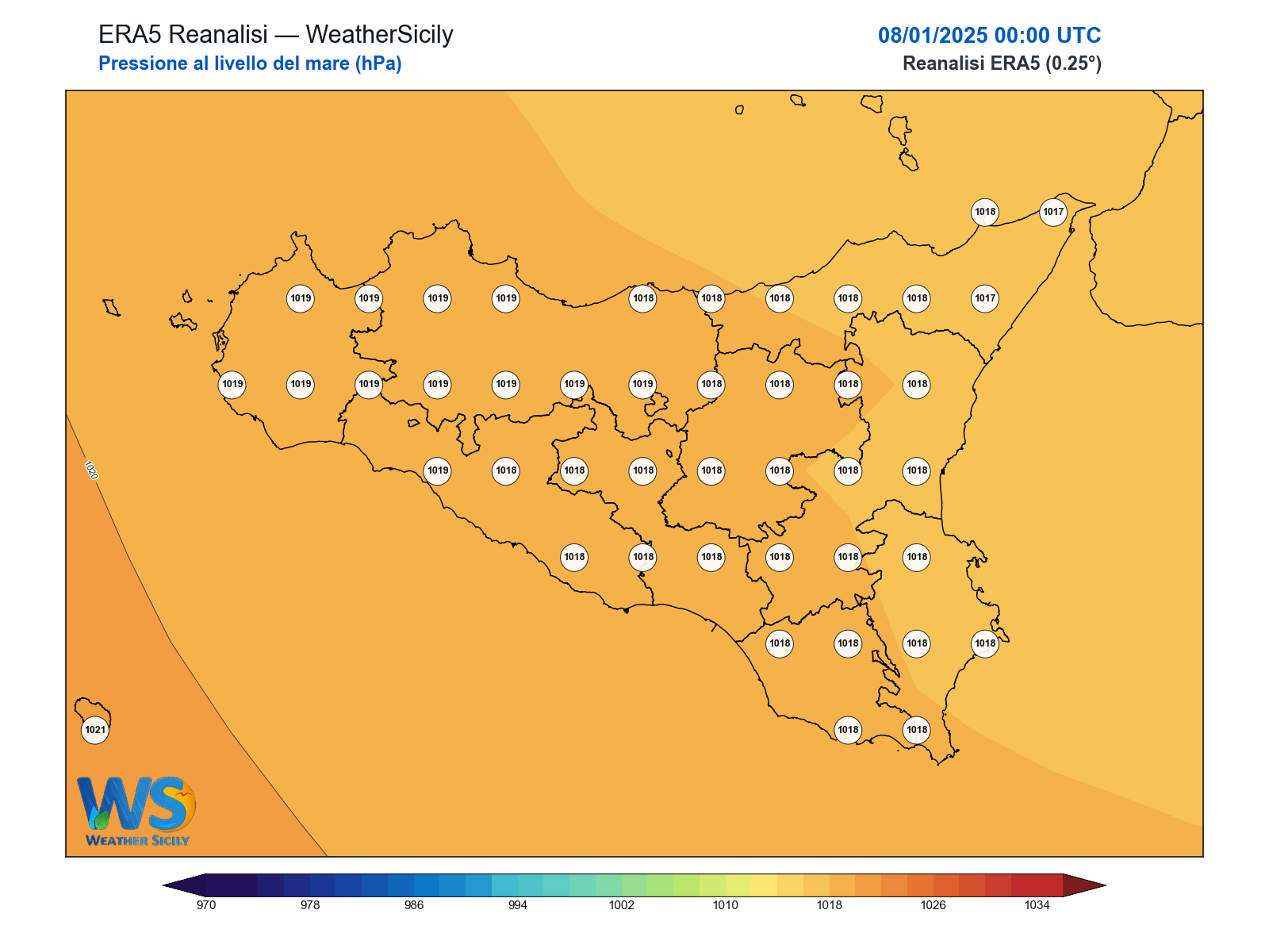 Pressione al livello del mare · 2025010800
