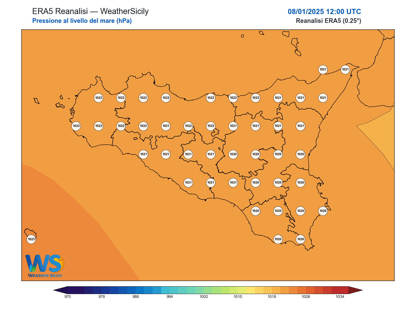 Pressione al livello del mare · 2025010812