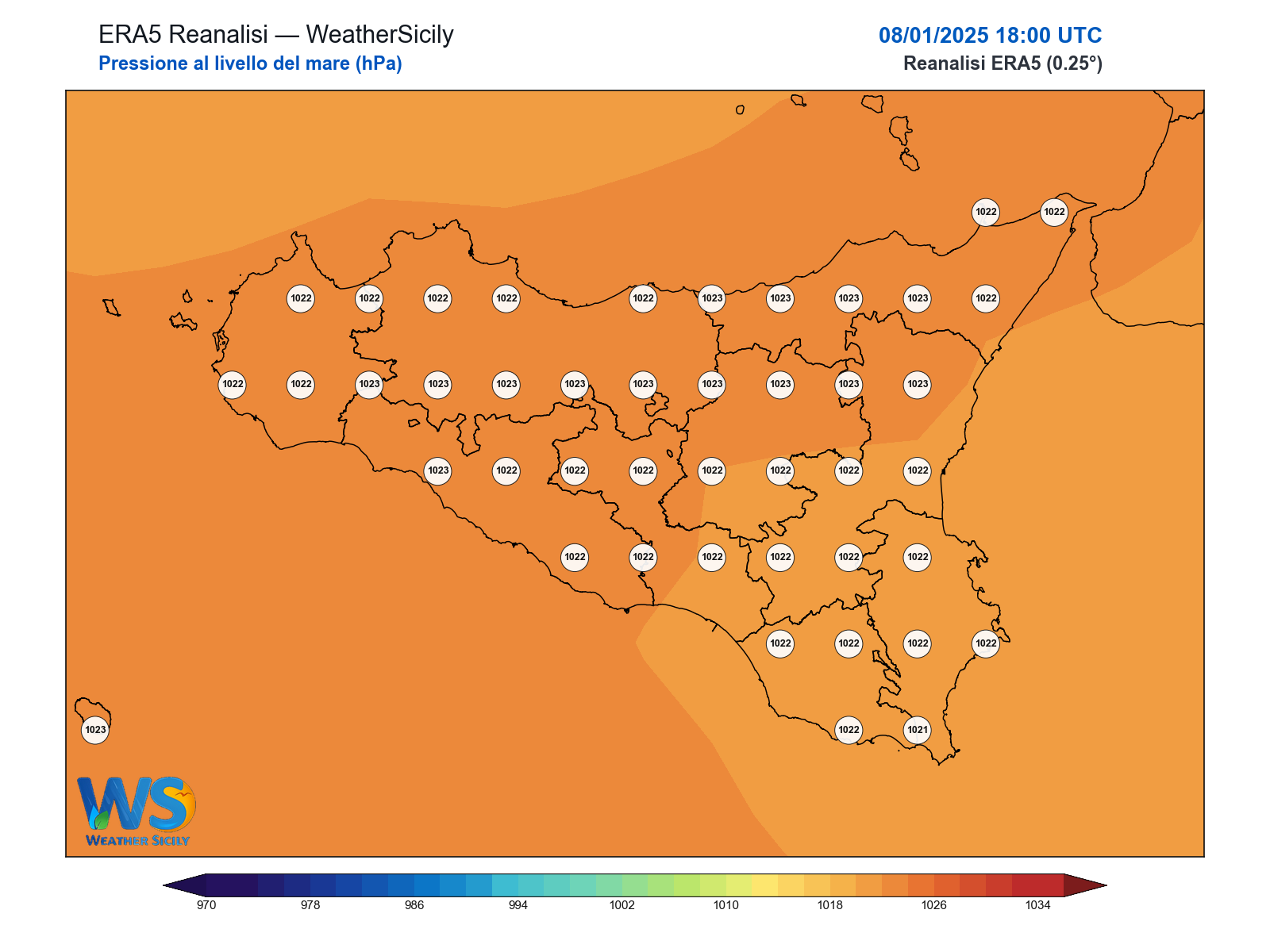 Pressione al livello del mare · 2025010818