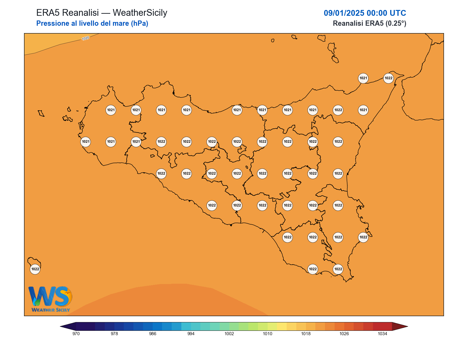 Pressione al livello del mare · 2025010900