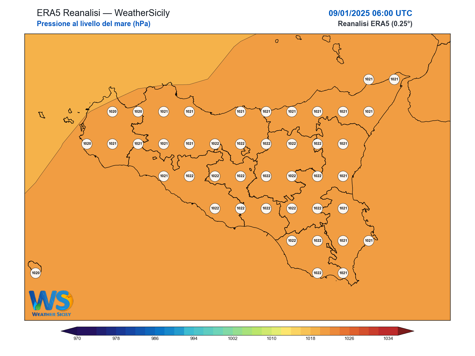 Pressione al livello del mare · 2025010906